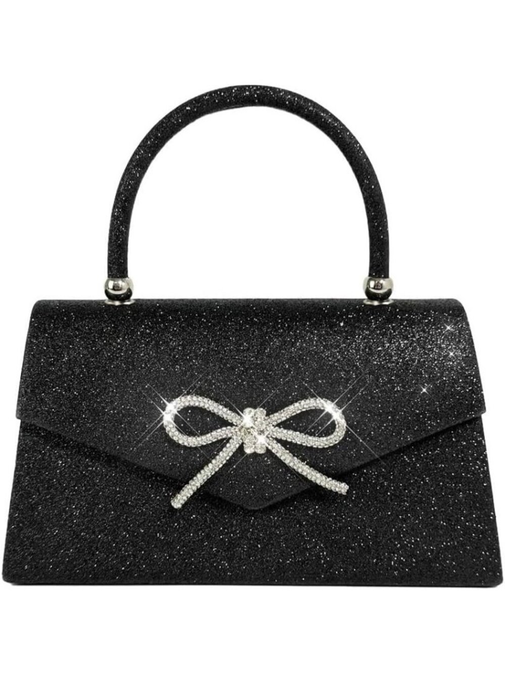 Women's Black Sparkly Bow Clutch Purse Rhinestone Glitter Evening Bag